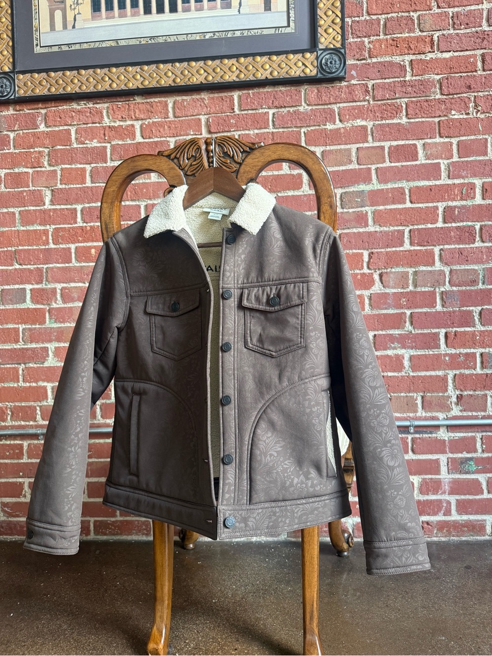 Ariat REAL Women’s S Brown Floral Sherpa Softshell Trucker Jacket Western